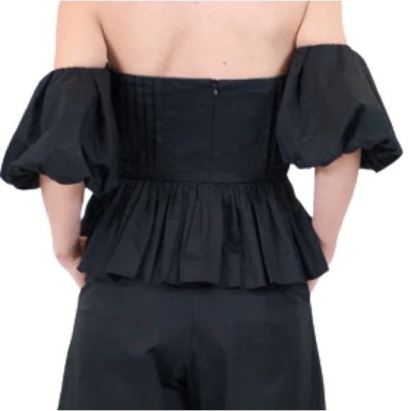 NWT Hunter Bell Anthropologie Rhea Top Off Shoulder Ribbon Pleated Black Size 6 - Picture 7 of 14